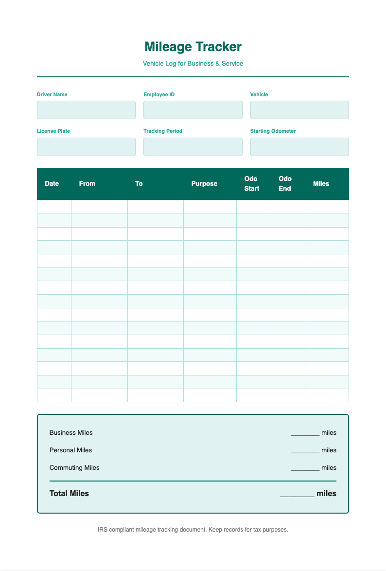 Teal clean mileage tracker